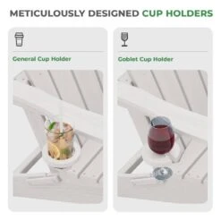 Classic Outdoor HDPE Folding Plastic Adirondack Chair With 2 Cup Holders In White (Set Of 1) -More Furniture Store jearey plastic adirondack chairs sbtydy white fa 1000