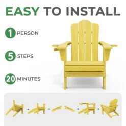 Classic Outdoor HDPE Folding Plastic Adirondack Chair With 2 Cup Holders In Yellow (Set Of 1) -More Furniture Store jearey plastic adirondack chairs sbtydy yellow 1f 1000