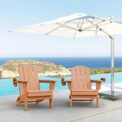 Classic Orange Folding Plastic Adirondack Chairs With 2-Cup Holders-Weather Resistant Patio Outdoor Chair (Set Of 1) -More Furniture Store jearey plastic adirondack chairs sbtzdy aj 31 1000