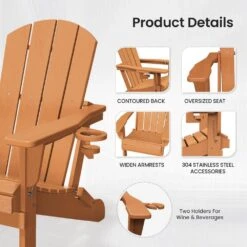 Classic Orange Folding Plastic Adirondack Chairs With 2-Cup Holders-Weather Resistant Patio Outdoor Chair (Set Of 1) -More Furniture Store jearey plastic adirondack chairs sbtzdy aj 4f 1000