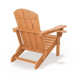 Classic Orange Folding Plastic Adirondack Chairs With 2-Cup Holders-Weather Resistant Patio Outdoor Chair (Set Of 1) -More Furniture Store jearey plastic adirondack chairs sbtzdy aj 76 1000
