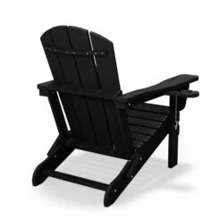 Classic Black Folding Plastic Adirondack Chairs With 2-Cup Holders-Weather Resistant Patio Outdoor Chair (Set Of 1) -More Furniture Store jearey plastic adirondack chairs sbtzdy bk 76 1000