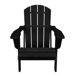 Classic Black Folding Plastic Adirondack Chairs With 2-Cup Holders-Weather Resistant Patio Outdoor Chair (Set Of 1) -More Furniture Store jearey plastic adirondack chairs sbtzdy bk fa 1000
