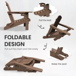 Classic Brown Folding Plastic Adirondack Chairs With 2-Cup Holders-Weather Resistant Patio Outdoor Chair (Set Of 1) -More Furniture Store jearey plastic adirondack chairs sbtzdy br 1f 1000