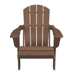 Classic Brown Folding Plastic Adirondack Chairs With 2-Cup Holders-Weather Resistant Patio Outdoor Chair (Set Of 1) -More Furniture Store jearey plastic adirondack chairs sbtzdy br fa 1000
