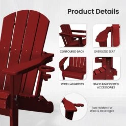 Classic Dark Red Folding Plastic Adirondack Chairs With 2-Cup Holders-Weather Resistant Patio Outdoor Chair (Set Of 1) 12 Classic Dark Red Folding Plastic Adirondack Chairs With 2-Cup Holders-Weather Resistant Patio Outdoor Chair (Set Of 1) -More Furniture Store jearey plastic adirondack chairs sbtzdy drd 4f 1000