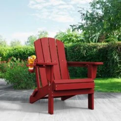 Classic Dark Red Folding Plastic Adirondack Chairs With 2-Cup Holders-Weather Resistant Patio Outdoor Chair (Set Of 1) 11 Classic Dark Red Folding Plastic Adirondack Chairs With 2-Cup Holders-Weather Resistant Patio Outdoor Chair (Set Of 1) -More Furniture Store jearey plastic adirondack chairs sbtzdy drd c3 1000