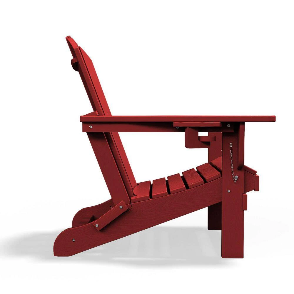 Classic Dark Red Folding Plastic Adirondack Chairs With 2-Cup Holders-Weather Resistant Patio Outdoor Chair (Set Of 1) 2 Classic Dark Red Folding Plastic Adirondack Chairs With 2-Cup Holders-Weather Resistant Patio Outdoor Chair (Set Of 1) - Image 2