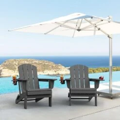 Classic Gray Folding Plastic Adirondack Chairs With 2-Cup Holders-Weather Resistant Patio Outdoor Chair (Set Of 1) 19 Classic Gray Folding Plastic Adirondack Chairs With 2-Cup Holders-Weather Resistant Patio Outdoor Chair (Set Of 1) -More Furniture Store jearey plastic adirondack chairs sbtzdy gr 31 1000
