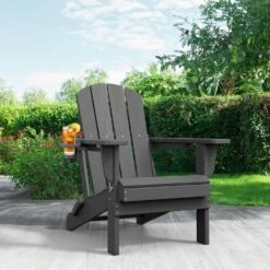 Classic Gray Folding Plastic Adirondack Chairs With 2-Cup Holders-Weather Resistant Patio Outdoor Chair (Set Of 1) 13 Classic Gray Folding Plastic Adirondack Chairs With 2-Cup Holders-Weather Resistant Patio Outdoor Chair (Set Of 1) -More Furniture Store jearey plastic adirondack chairs sbtzdy gr c3 1000