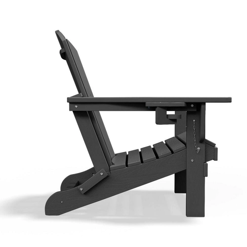 Classic Gray Folding Plastic Adirondack Chairs With 2-Cup Holders-Weather Resistant Patio Outdoor Chair (Set Of 1) 2 Classic Gray Folding Plastic Adirondack Chairs With 2-Cup Holders-Weather Resistant Patio Outdoor Chair (Set Of 1) - Image 2