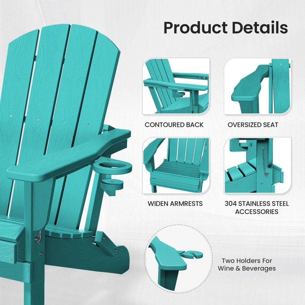 Classic Peacock Blue Folding Plastic Adirondack Chairs W/ 2-Cup Holders-Weather Resistant Patio Outdoor Chair (Set Of 1) 4 Classic Peacock Blue Folding Plastic Adirondack Chairs W/ 2-Cup Holders-Weather Resistant Patio Outdoor Chair (Set Of 1) - Image 4