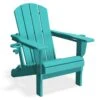 Classic Peacock Blue Folding Plastic Adirondack Chairs W/ 2-Cup Holders-Weather Resistant Patio Outdoor Chair (Set Of 1)