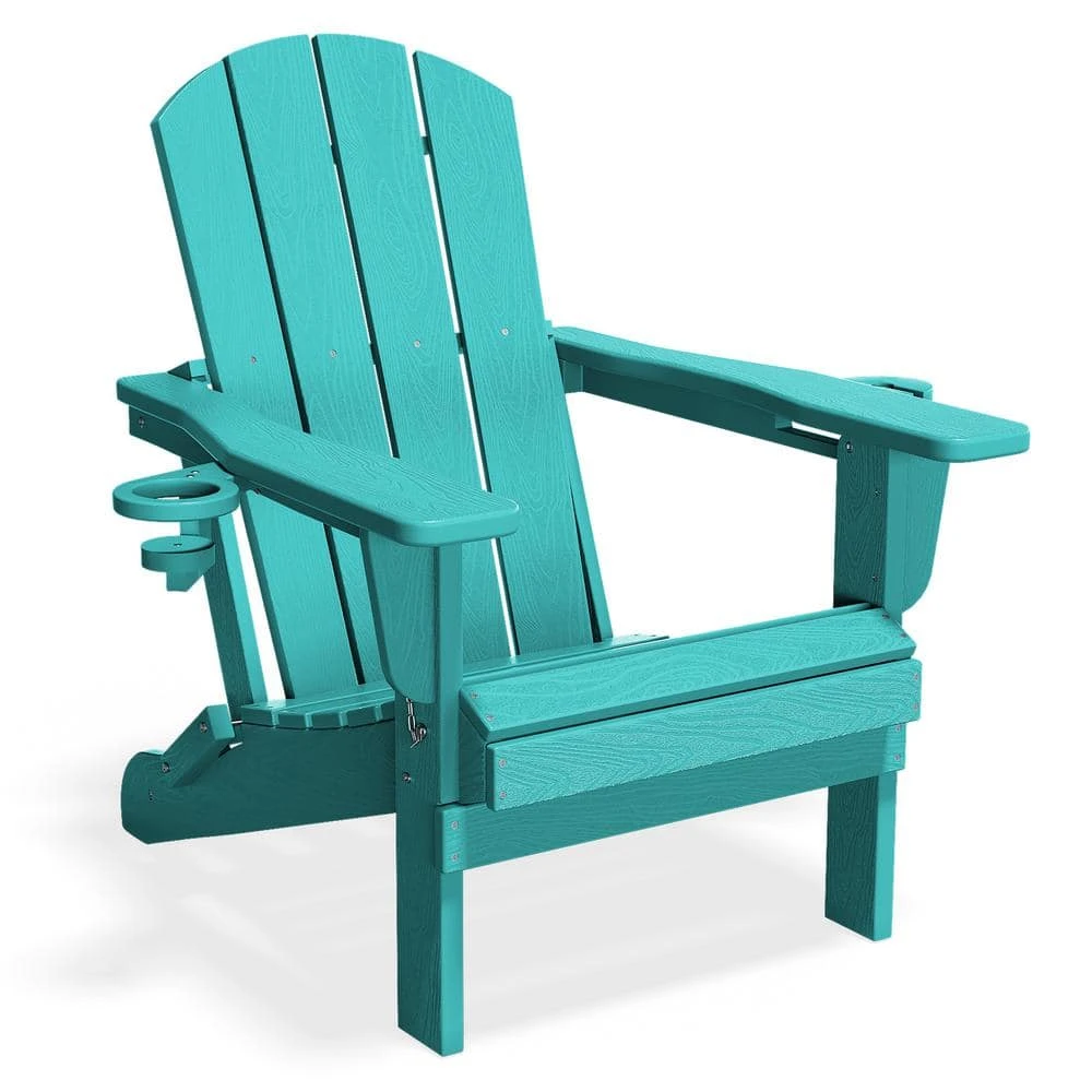 Classic Peacock Blue Folding Plastic Adirondack Chairs W/ 2-Cup Holders-Weather Resistant Patio Outdoor Chair (Set Of 1) 1 Classic Peacock Blue Folding Plastic Adirondack Chairs W/ 2-Cup Holders-Weather Resistant Patio Outdoor Chair (Set Of 1)