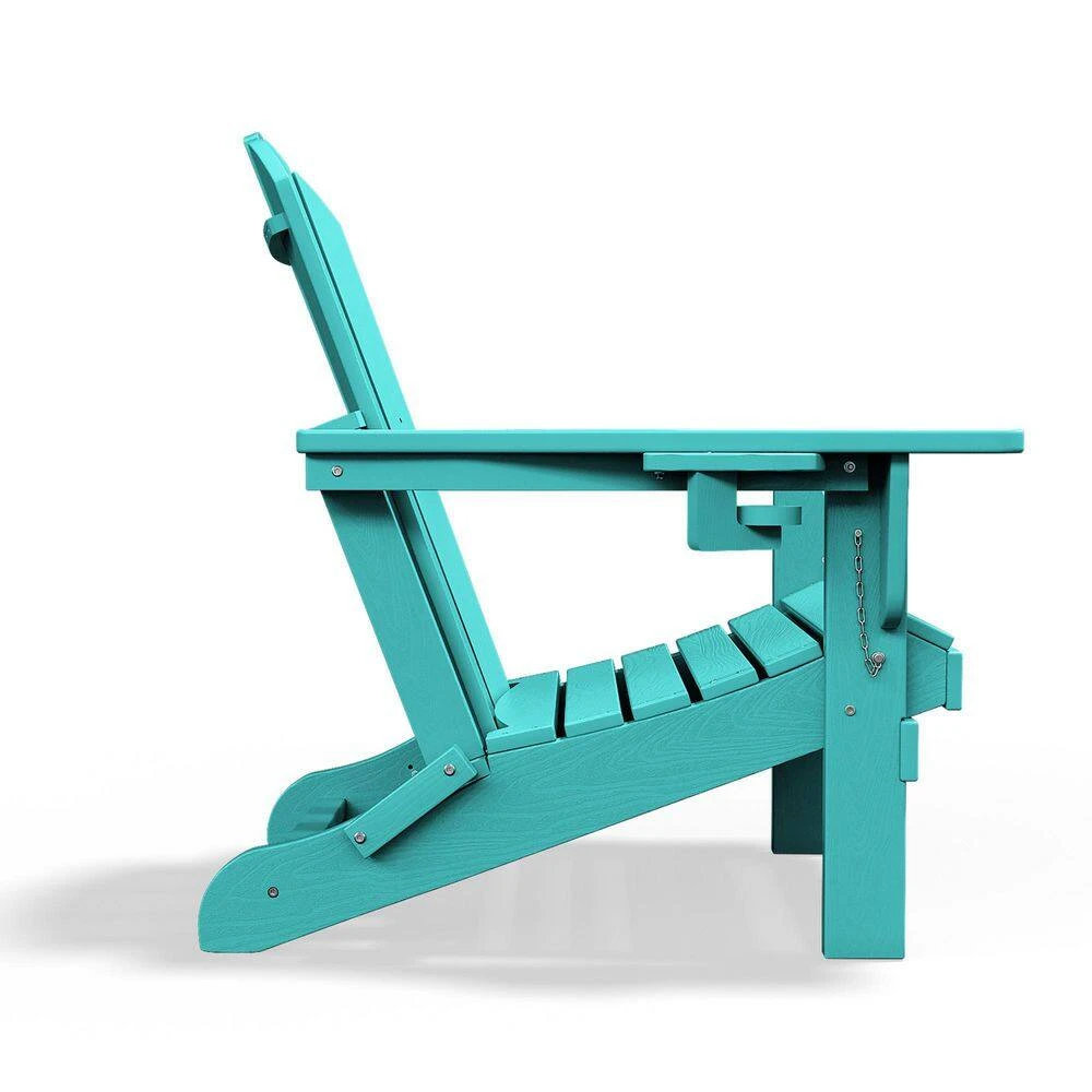 Classic Peacock Blue Folding Plastic Adirondack Chairs W/ 2-Cup Holders-Weather Resistant Patio Outdoor Chair (Set Of 1) 2 Classic Peacock Blue Folding Plastic Adirondack Chairs W/ 2-Cup Holders-Weather Resistant Patio Outdoor Chair (Set Of 1) - Image 2