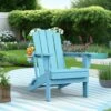 Classic Light Blue Folding Plastic Adirondack Chairs With 2-Cup Holders-Weather Resistant Patio Outdoor Chair (Set Of 1)