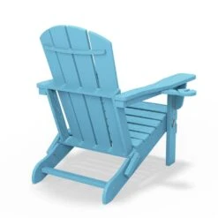 Classic Light Blue Folding Plastic Adirondack Chairs With 2-Cup Holders-Weather Resistant Patio Outdoor Chair (Set Of 1) -More Furniture Store jearey plastic adirondack chairs sbtzdy lbl 76 1000