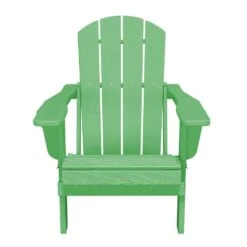 Classic Light Green Folding HDPE Adirondack Chairs With 2-Cup Holders-Weather Resistant Patio Outdoor Chair (Set Of 1) -More Furniture Store jearey plastic adirondack chairs sbtzdy lgn fa 1000