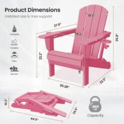 Classic Light Pink Folding Plastic Adirondack Chairs With 2-Cup Holders-Weather Resistant Patio Outdoor Chair (Set Of 1) -More Furniture Store jearey plastic adirondack chairs sbtzdy lpk 44 1000