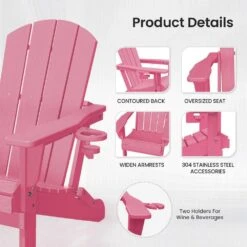 Classic Light Pink Folding Plastic Adirondack Chairs With 2-Cup Holders-Weather Resistant Patio Outdoor Chair (Set Of 1) -More Furniture Store jearey plastic adirondack chairs sbtzdy lpk 4f 1000