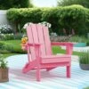 Classic Light Pink Folding Plastic Adirondack Chairs With 2-Cup Holders-Weather Resistant Patio Outdoor Chair (Set Of 1)