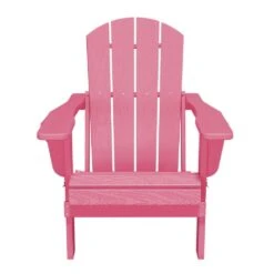 Classic Light Pink Folding Plastic Adirondack Chairs With 2-Cup Holders-Weather Resistant Patio Outdoor Chair (Set Of 1) -More Furniture Store jearey plastic adirondack chairs sbtzdy lpk fa 1000