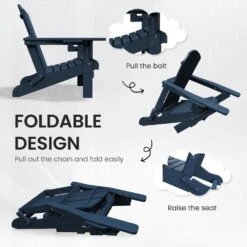 Classic Navy Blue Folding Plastic Adirondack Chairs With 2-Cup Holders-Weather Resistant Patio Outdoor Chair (Set Of 1) -More Furniture Store jearey plastic adirondack chairs sbtzdy na 1f 1000