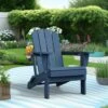 Classic Navy Blue Folding Plastic Adirondack Chairs With 2-Cup Holders-Weather Resistant Patio Outdoor Chair (Set Of 1)