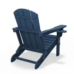 Classic Navy Blue Folding Plastic Adirondack Chairs With 2-Cup Holders-Weather Resistant Patio Outdoor Chair (Set Of 1) -More Furniture Store jearey plastic adirondack chairs sbtzdy na 76 1000