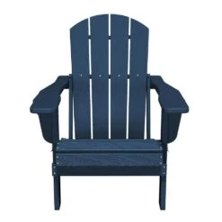 Classic Navy Blue Folding Plastic Adirondack Chairs With 2-Cup Holders-Weather Resistant Patio Outdoor Chair (Set Of 1) -More Furniture Store jearey plastic adirondack chairs sbtzdy na fa 1000