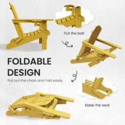 Classic Yellow Folding Plastic Adirondack Chairs With 2-Cup Holders-Weather Resistant Patio Outdoor Chair (Set Of 1) -More Furniture Store jearey plastic adirondack chairs sbtzdy nmh 1f 1000