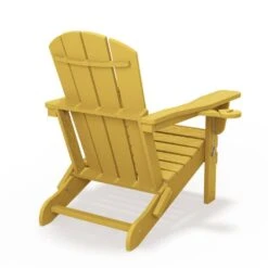 Classic Yellow Folding Plastic Adirondack Chairs With 2-Cup Holders-Weather Resistant Patio Outdoor Chair (Set Of 1) -More Furniture Store jearey plastic adirondack chairs sbtzdy nmh 76 1000