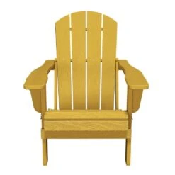 Classic Yellow Folding Plastic Adirondack Chairs With 2-Cup Holders-Weather Resistant Patio Outdoor Chair (Set Of 1) -More Furniture Store jearey plastic adirondack chairs sbtzdy nmh fa 1000