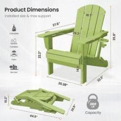 Classic Apple Green Folding HDPE Adirondack Chairs With 2-Cup Holders-Weather Resistant Patio Outdoor Chair (Set Of 1) 14 Classic Apple Green Folding HDPE Adirondack Chairs With 2-Cup Holders-Weather Resistant Patio Outdoor Chair (Set Of 1) -More Furniture Store jearey plastic adirondack chairs sbtzdy pgl 44 1000