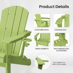 Classic Apple Green Folding HDPE Adirondack Chairs With 2-Cup Holders-Weather Resistant Patio Outdoor Chair (Set Of 1) 12 Classic Apple Green Folding HDPE Adirondack Chairs With 2-Cup Holders-Weather Resistant Patio Outdoor Chair (Set Of 1) -More Furniture Store jearey plastic adirondack chairs sbtzdy pgl 4f 1000