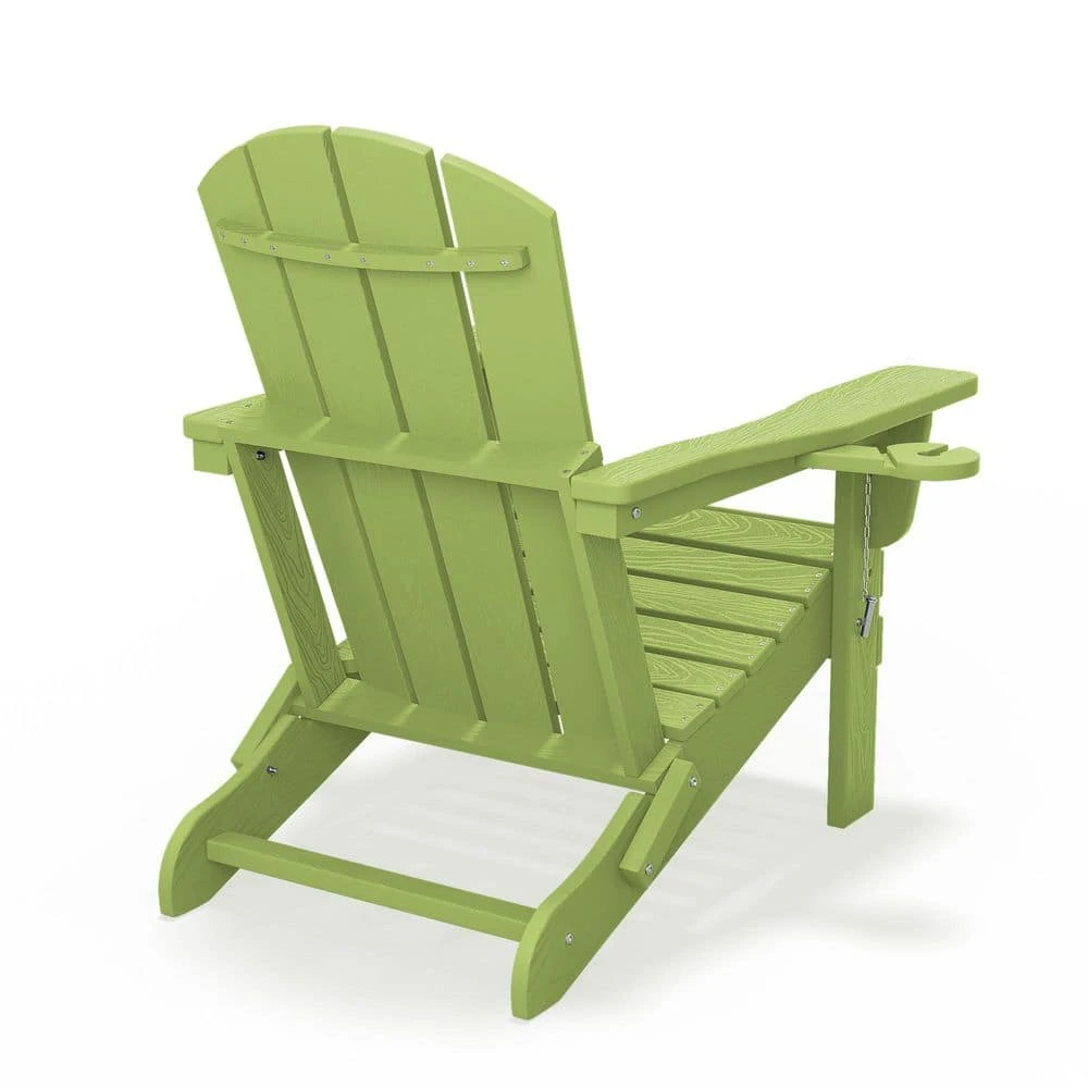 Classic Apple Green Folding HDPE Adirondack Chairs With 2-Cup Holders-Weather Resistant Patio Outdoor Chair (Set Of 1) 8 Classic Apple Green Folding HDPE Adirondack Chairs With 2-Cup Holders-Weather Resistant Patio Outdoor Chair (Set Of 1) - Image 8