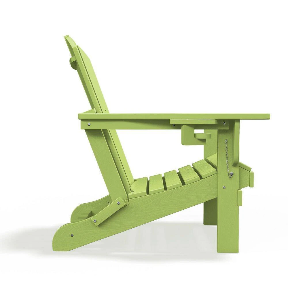 Classic Apple Green Folding HDPE Adirondack Chairs With 2-Cup Holders-Weather Resistant Patio Outdoor Chair (Set Of 1) 2 Classic Apple Green Folding HDPE Adirondack Chairs With 2-Cup Holders-Weather Resistant Patio Outdoor Chair (Set Of 1) - Image 2