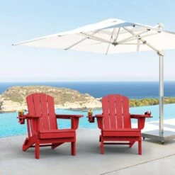 Classic Red Folding Plastic Adirondack Chairs With 2-Cup Holders-Weather Resistant Patio Outdoor Chair (Set Of 1) 17 Classic Red Folding Plastic Adirondack Chairs With 2-Cup Holders-Weather Resistant Patio Outdoor Chair (Set Of 1) -More Furniture Store jearey plastic adirondack chairs sbtzdy rd 31 1000