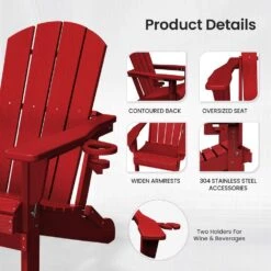 Classic Red Folding Plastic Adirondack Chairs With 2-Cup Holders-Weather Resistant Patio Outdoor Chair (Set Of 1) 12 Classic Red Folding Plastic Adirondack Chairs With 2-Cup Holders-Weather Resistant Patio Outdoor Chair (Set Of 1) -More Furniture Store jearey plastic adirondack chairs sbtzdy rd 4f 1000