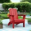 Classic Red Folding Plastic Adirondack Chairs With 2-Cup Holders-Weather Resistant Patio Outdoor Chair (Set Of 1)