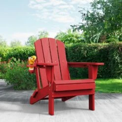 Classic Red Folding Plastic Adirondack Chairs With 2-Cup Holders-Weather Resistant Patio Outdoor Chair (Set Of 1) 11 Classic Red Folding Plastic Adirondack Chairs With 2-Cup Holders-Weather Resistant Patio Outdoor Chair (Set Of 1) -More Furniture Store jearey plastic adirondack chairs sbtzdy rd c3 1000