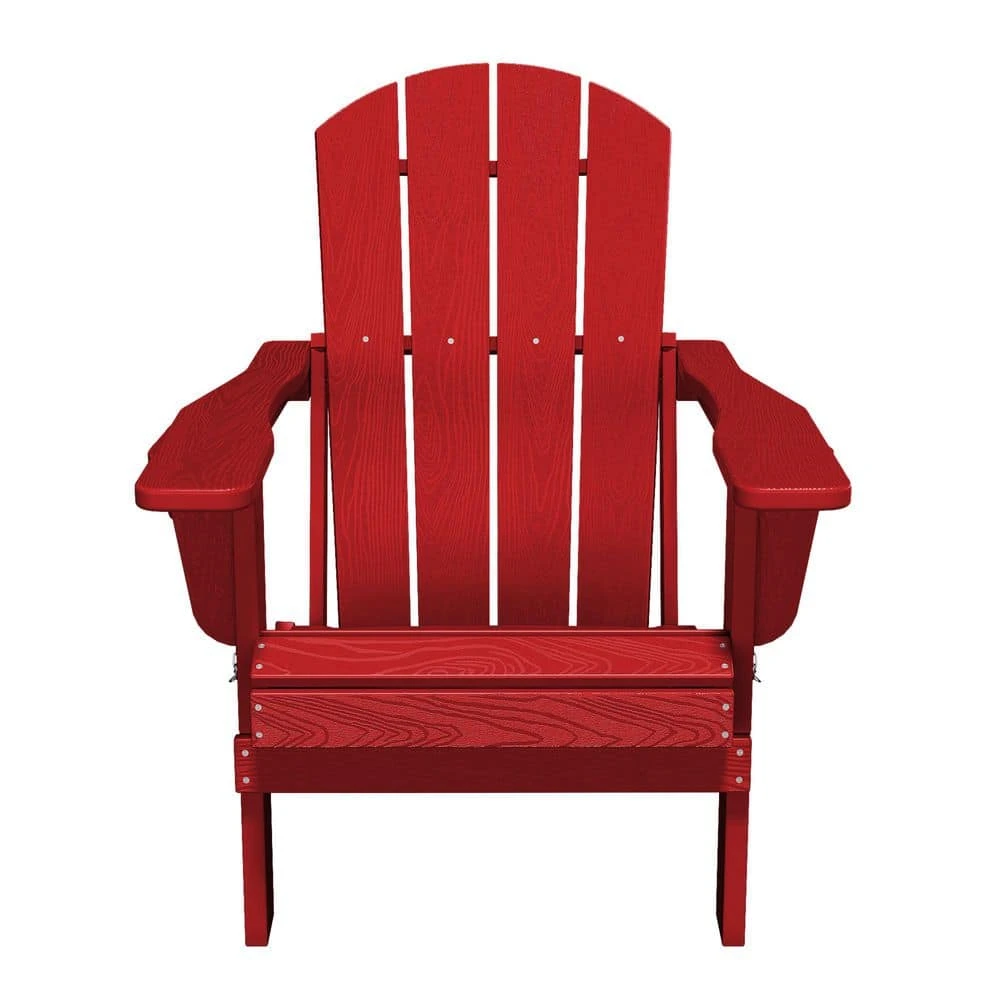 Classic Red Folding Plastic Adirondack Chairs With 2-Cup Holders-Weather Resistant Patio Outdoor Chair (Set Of 1) 7 Classic Red Folding Plastic Adirondack Chairs With 2-Cup Holders-Weather Resistant Patio Outdoor Chair (Set Of 1) - Image 7