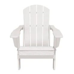 Classic White Folding Plastic Adirondack Chairs With 2-Cup Holders-Weather Resistant Patio Outdoor Chair (Set Of 1) -More Furniture Store jearey plastic adirondack chairs sbtzdy wh fa 1000