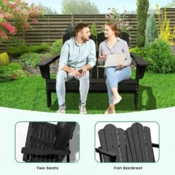 Classic Black Plastic Adirondack Chair 2-Person Outdoor Loveseat With Foldable Design -More Furniture Store jearey plastic adirondack chairs srydy black 31 1000