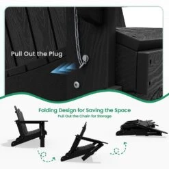 Classic Black Plastic Adirondack Chair 2-Person Outdoor Loveseat With Foldable Design -More Furniture Store jearey plastic adirondack chairs srydy black 44 1000