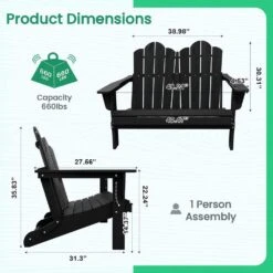 Classic Black Plastic Adirondack Chair 2-Person Outdoor Loveseat With Foldable Design -More Furniture Store jearey plastic adirondack chairs srydy black 76 1000