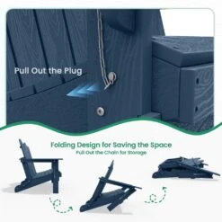 Classic Navy Blue Plastic Adirondack Chair 2-Person Outdoor Loveseat With Foldable Design -More Furniture Store jearey plastic adirondack chairs srydy blue 44 1000