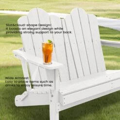 Classic White Plastic Adirondack Chair 2-Person Outdoor Loveseat With Foldable Design -More Furniture Store jearey plastic adirondack chairs srydy write 1f 1000