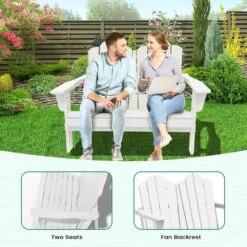 Classic White Plastic Adirondack Chair 2-Person Outdoor Loveseat With Foldable Design -More Furniture Store jearey plastic adirondack chairs srydy write 31 1000