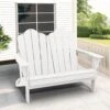 Classic White Plastic Adirondack Chair 2-Person Outdoor Loveseat With Foldable Design